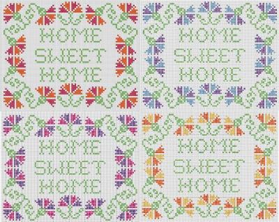 Floral Home Sweet Home Stitch View - ALL FOUR